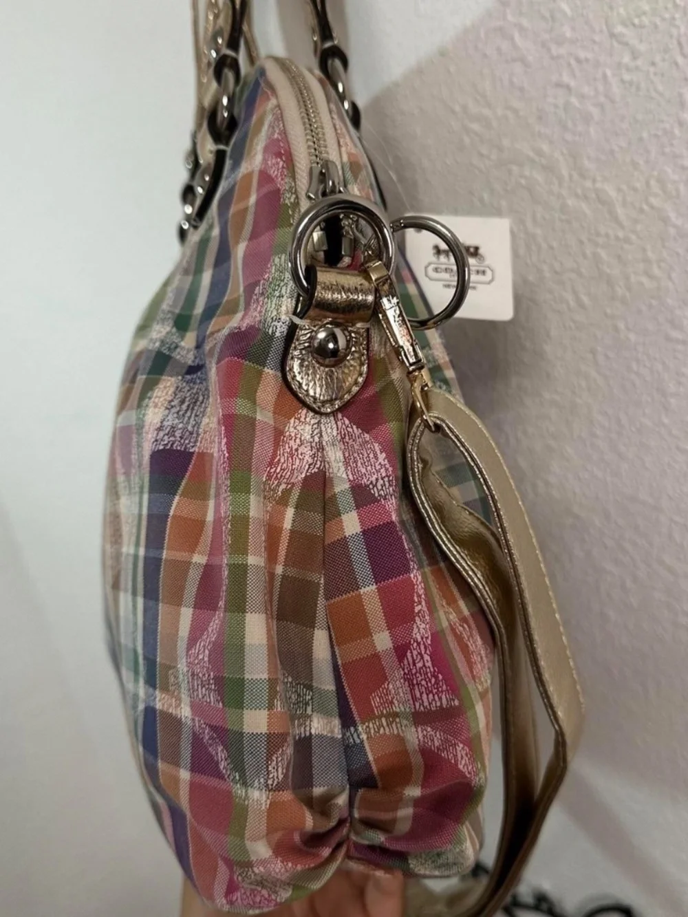 NWT Vintage Coach 2010s Signature Poppy Madras Tartan Plaid Multicolor Satchel